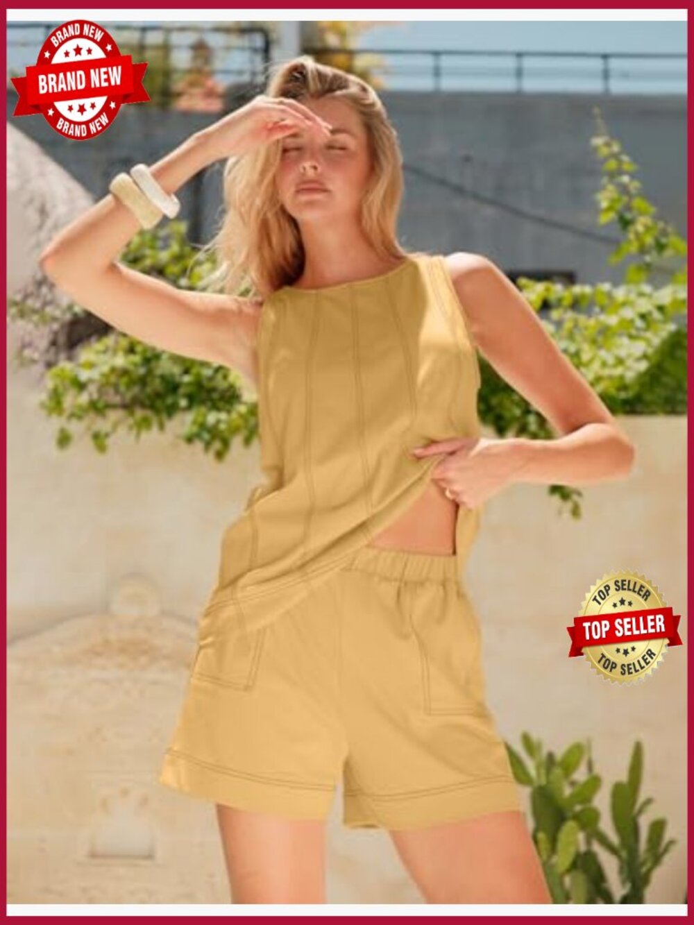 2 Piece Summer Tank Top and Short Set Sleeveless Casual Matching Outfit - Picture 6 of 7